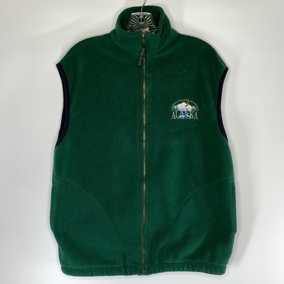 Vintage Polar Graphics Green Fleece Alaska Vest Size Medium USA - Picture 1 of 6